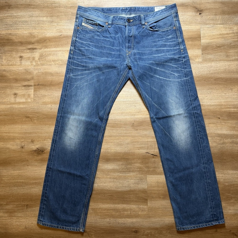 Diesel Viker Jeans Men 38x32 Straight Leg Medium Wash Made Italy Whiskered 008I9